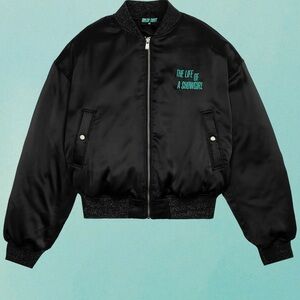 TAYLOR swift merch Black Bomber Jacket with Embroidered Text
